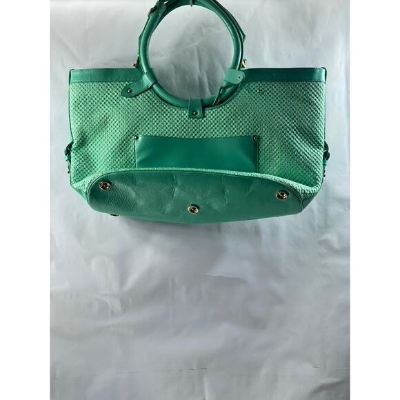 JIMMY CHOO Women's Aqua Green Textured Round Handle Handbag - Picture 2 of 11